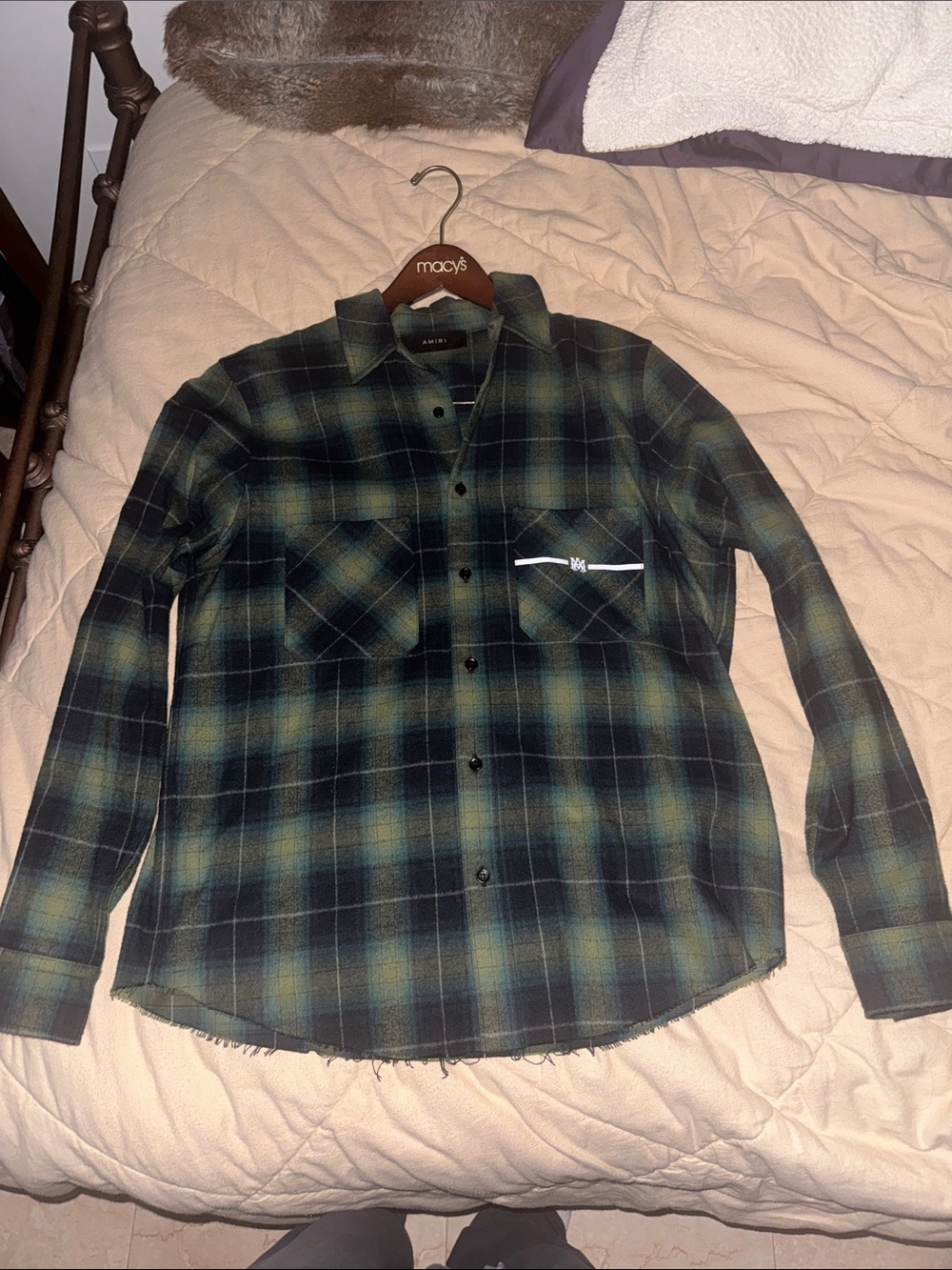 AMIRI Green and Black Plaid Casual Button-Down Shirt/Flannel